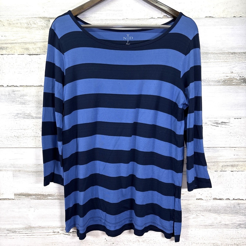 NYDJ Womens Blue Striped 3/4 Sleeve Relaxed Lightweight T Shirt Size L